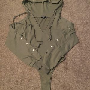 Hooded snap closure bodysuit